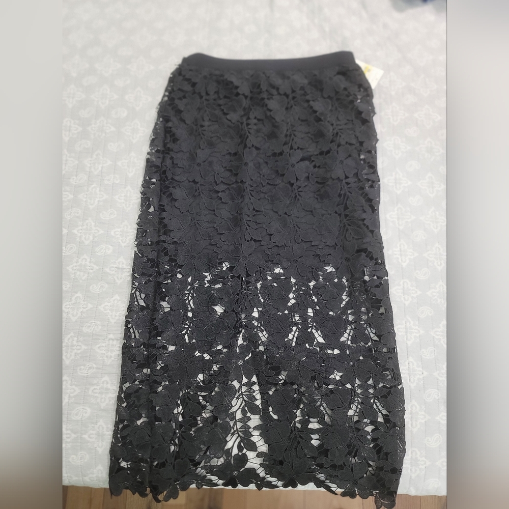 a new day Black Floral Lace Midi Skirt